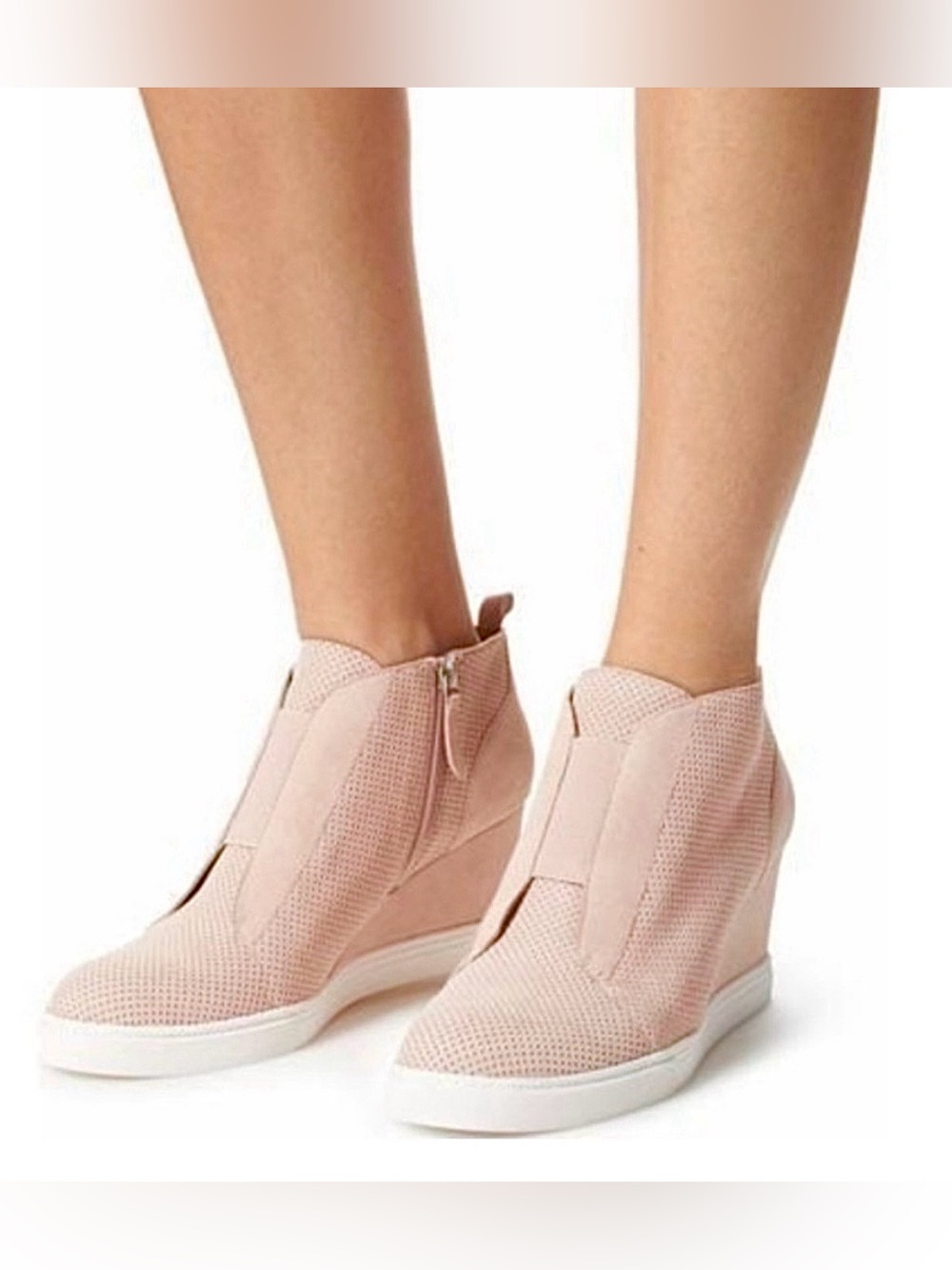 Ladies Linea Paolo Felicia Wedge Leather Bootie Soft Pink Size 8 GUC